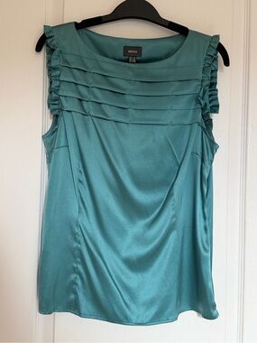 MEXX Women’s Teal Satin Pleated Sleeveless Top Size 40 FR (8/10 US) Like New